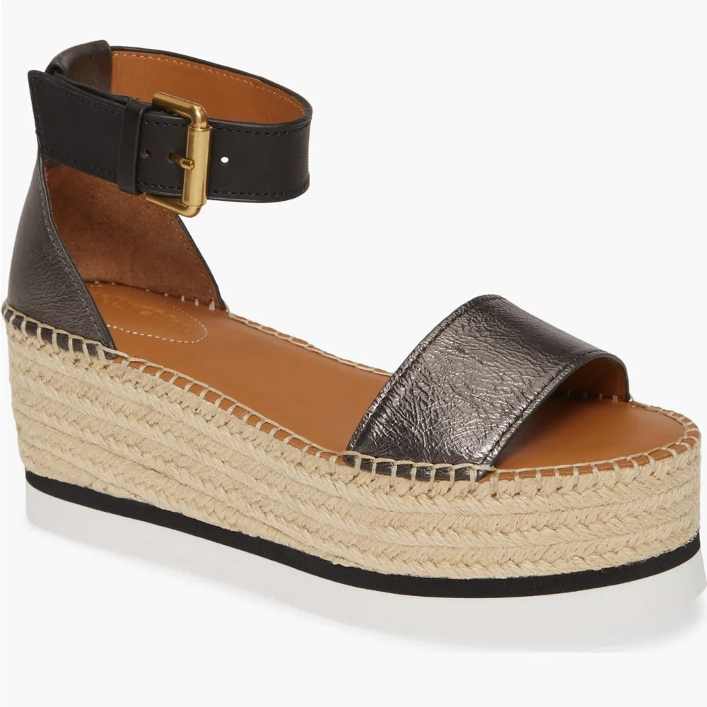 See by Chloe Glyn Cromo Metallic Espadrille sandals size 6 US size 36 EU NEW